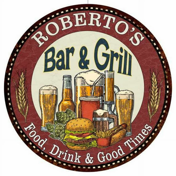 ROBERTO'S Bar and Grill 12" Round Metal Sign Kitchen Wall Decor 200120020432