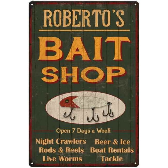 ROBERTO'S Green Bait Shop Man Cave Wall Decor Gift 8x12 Metal 108120027189