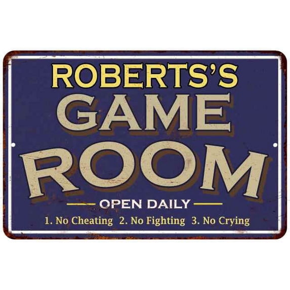 ROBERTS'S Blue Game Room Sign Metal 16 x 24 Matte Finish Metal 116240002387