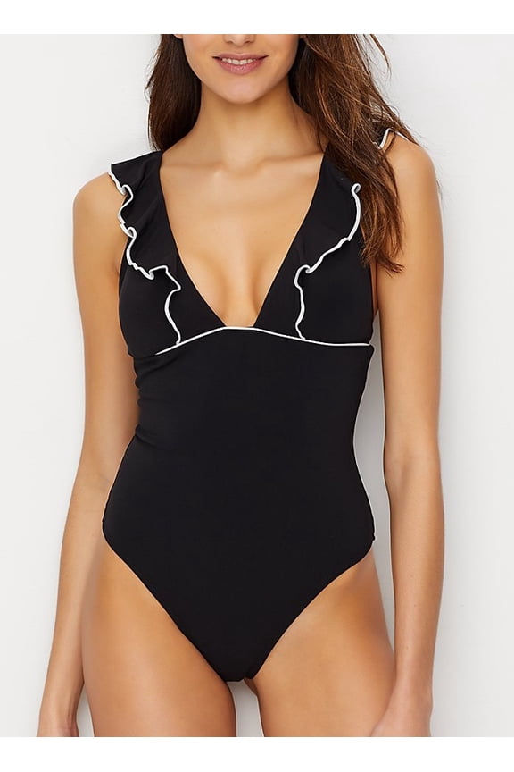 Black/Multi Malia Plunge One-Piece Swimsuit, US Large, NWOT