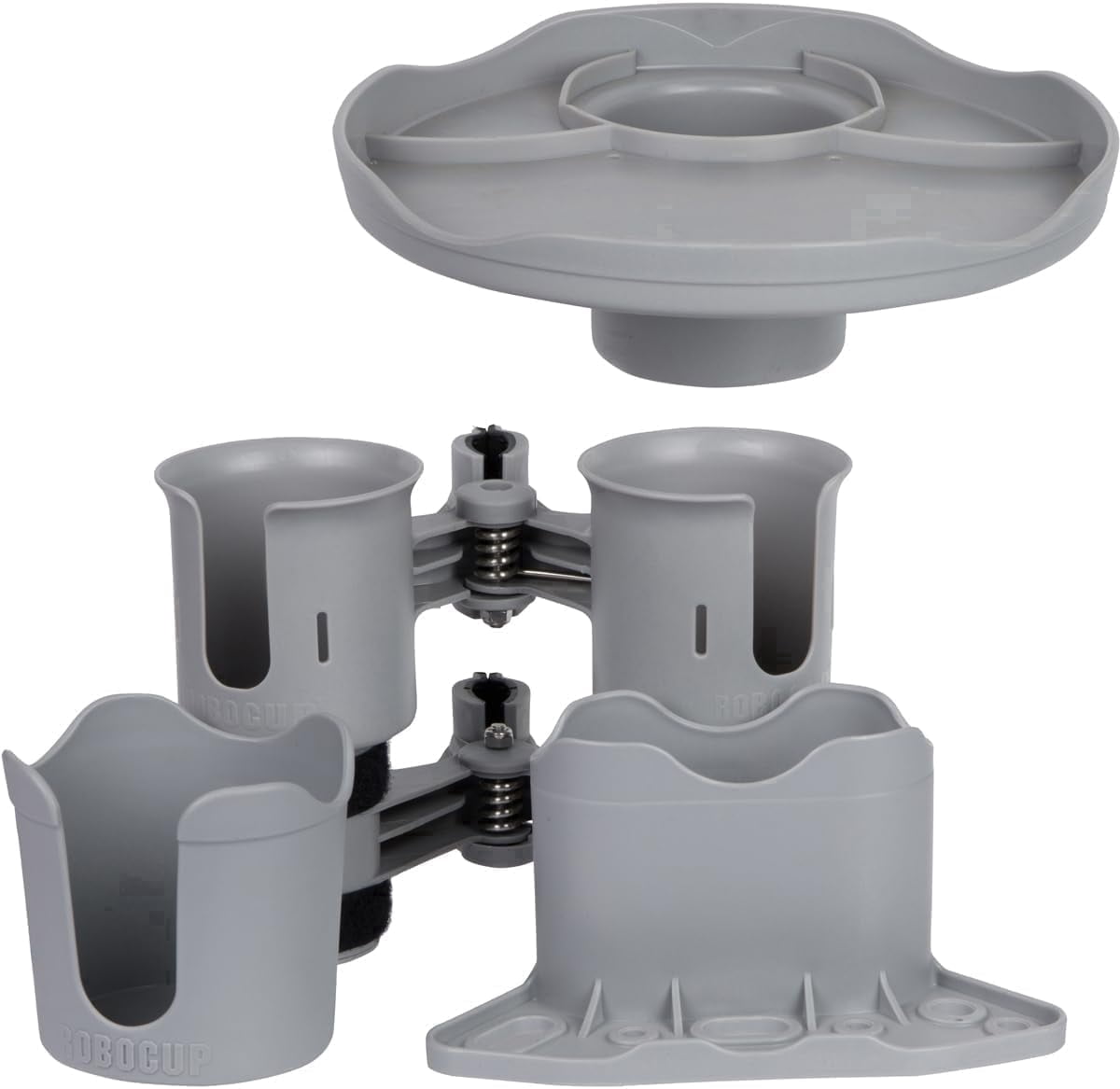 ROBOCUP Gray Ultimate Bundle Portable Clamp-On Cup Holder Set with Plate, Plus & Holster for Drinks, Phones and Accessories