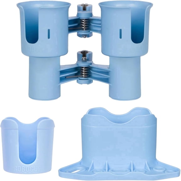 ROBOCUP Light Blue EZ-Spring Trio Bundle with Plus & Holster, Clamp-On Cup Holder for Boats, Golf Carts, Wheelchairs & Strollers