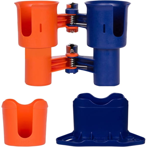 RoboCup Navy & Orange Trio Bundle Portable Clamp-On Cup Holder Set with RoboCup, Plus & Holster for Boats