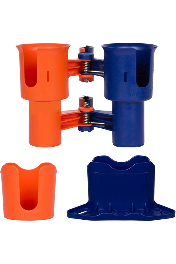Navy & Orange Trio Bundle Portable Clamp-On Cup Holder Set with RoboCup, Plus & Holster for Boats