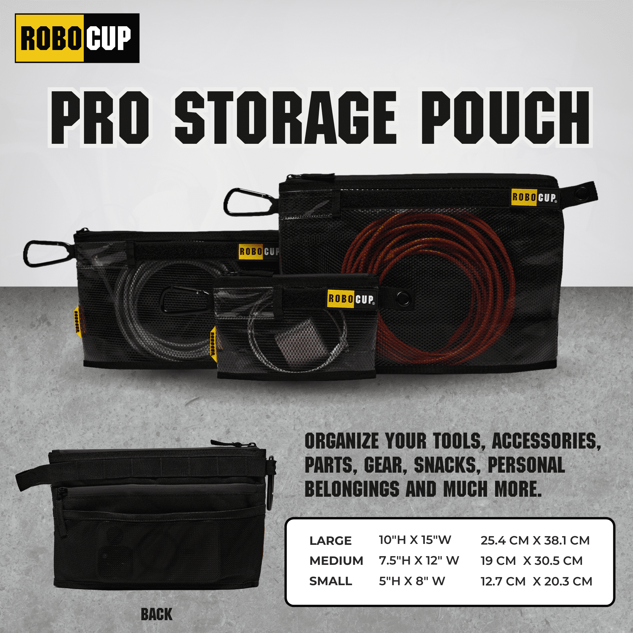 ROBOCUP Pro Zippered Storage Pouches, Large - Water-Resistant & Durable, Available Individually or Set of 3