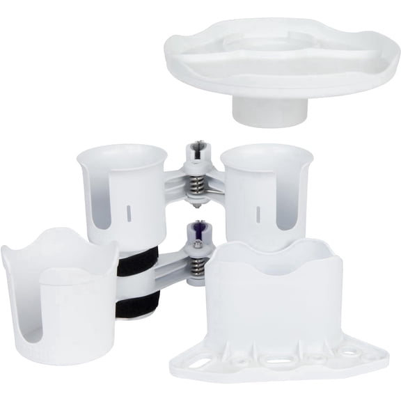 ROBOCUP White Ultimate Bundle Portable Clamp-On Cup Holder Set with Plate, Plus & Holster Accessories for Boats