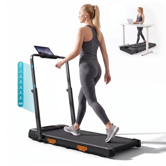 ROBORE Folding Treadmill with Adjustable Height,3.0 HP Under Desk Walking Pad for Home Office, Portable Treadmill with Remote Control & LED Display, 350lbs Capacity