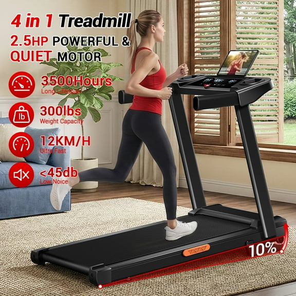 ROBORE 4 in-1 Treadmill for home, Foldable with 10% Incline, 12 MPH Running Speed, with 3.0HP Motor , Capacity 300lbs