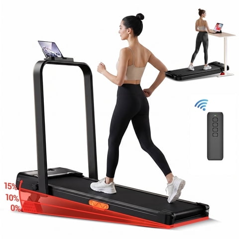 CURSOR FITNESS Walking Pad with 15% Incline,Under Desk Treadmill for Home Office,Folding Treadmill with 2.5HP Motor,LED Display,Remote Control,300 lb Capacity