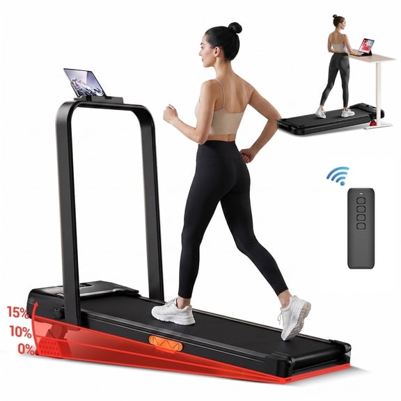CURSOR FITNESS Walking Pad with 15% Incline,Under Desk Treadmill for Home Office,Folding Treadmill with 2.5HP Motor,LED Display,Remote Control,300 lb Capacity