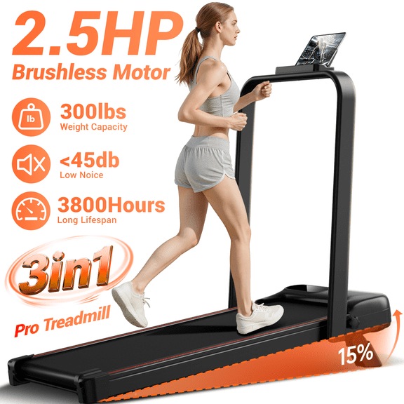 ROBORE Folding Treadmill with 15% Incline, 4 in 1 Under Desk Walking Pad 8KM/H for Home Office, 2.5 HP Motor Portable Treadmill for Running with Remote Control & LED Display, 300lbs Capacity