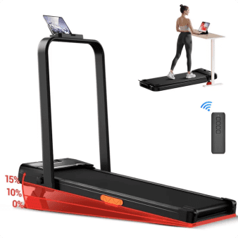CURSOR FITNESS Walking Pad with 15% Incline,Under Desk Treadmill for Home Office,Folding Treadmill with 2.5HP Motor,LED Display,Remote Control,300 lb Capacity