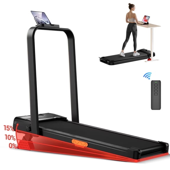 CURSOR FITNESS Walking Pad with 15% Incline,Under Desk Treadmill for Home Office,Folding Treadmill with 2.5HP Motor,LED Display,Remote Control,300 lb Capacity