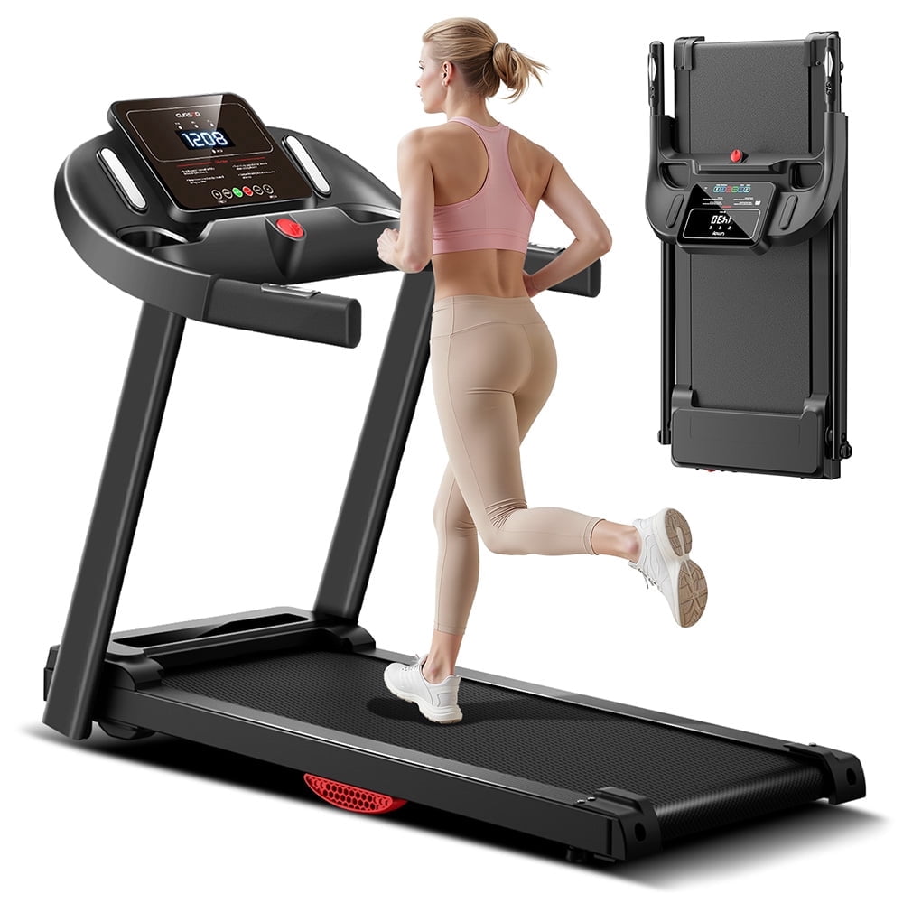 ROBORE P9 Folding Treadmill for Home Gym with LED Screen, 2.5HP Ultra-Quiet Motor Compact Running Machine with Monitor & Shock Absorption, Space-Saving Foldaway Design, 0.6‑7.5 MPH Adjustable Speed