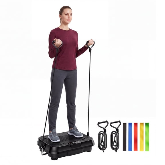 ROBORE Vibration Plate Exercise Machine,350 lbs Capacity,Body Workout Vibrating Plate with 2 Loops, 5 Resistance Bands & Remote Control