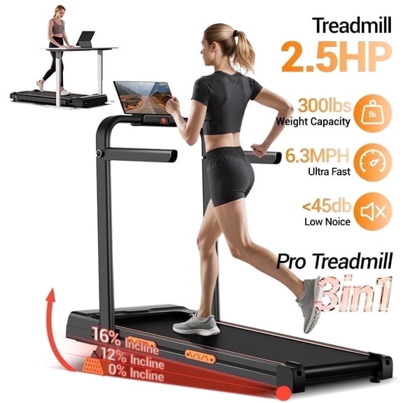 ROBORE Walking Pad with 16% Incline, 6.3MPH Treadmill for Home Use with Incline, LED Display, Remote Control, 2.5 HP Quiet Small Walking Machine for Home and Office, Maximum User Weight 300Lbs.