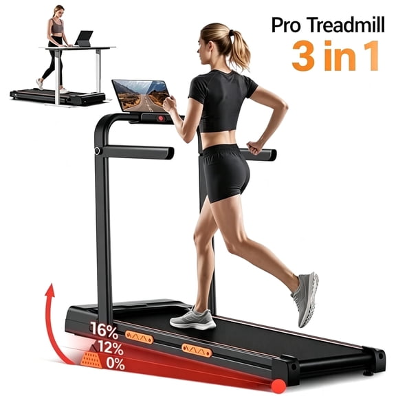 ROBORE Walking Pad with 16% Incline, 6.3MPH Treadmill for Home Office, 2.5 HP Under Desk Treadmill with LED Display & Remote Control, 300lbs Capacity