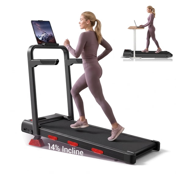 ROBORE Walking Pad with 14% Incline & Folding Handlebars, 2.5HP, 6.2MPH Under Desk Treadmill with LED Display & Remote Control, 300 lbs Capacity