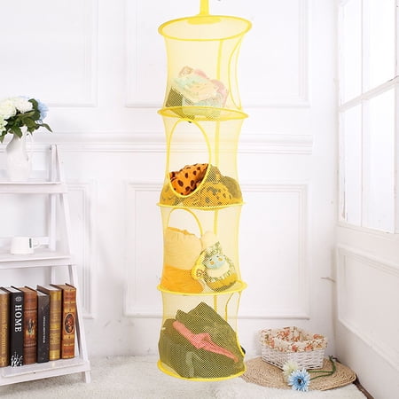 ROBOT-GXG Hanging Storage Net for Toys - Hanging Mesh Storage Bag - Hanging Mesh Storage Organizer Bag with 4 Compartments Foldable Toy Storage Basket Space Saver for Kids Room Bathroom
