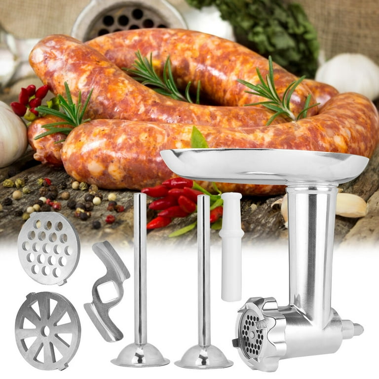 Stainless Steel Food Grinder Accessories for KitchenAid Stand Mixers Including Sausage Stuffer, Stainless Steel,Dishwasher Safe