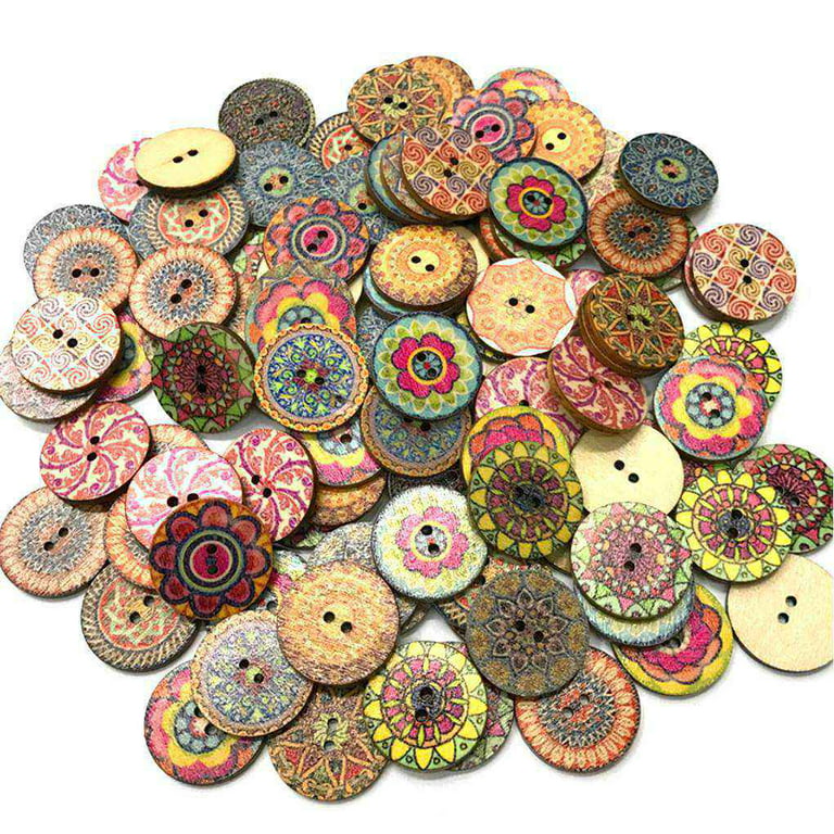 ROBOT-GXG Wood Buttons for Crafts - Rustic Wooden Buttons - 100PCS Wooden  Buttons with Random Color Patterns 15mm/0.6in Vintage Wooden Buttons Round  Flower Buttons with 2 Holes for DIY Sewing Craft 