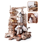 ROBOTIME 3D Wooden Puzzle, 1420 Scale Space Shuttle Mechanical Building Kits, DIY Wooden Model Craft Kits with Lights & Moving Parts, Gifts for Adults Teens