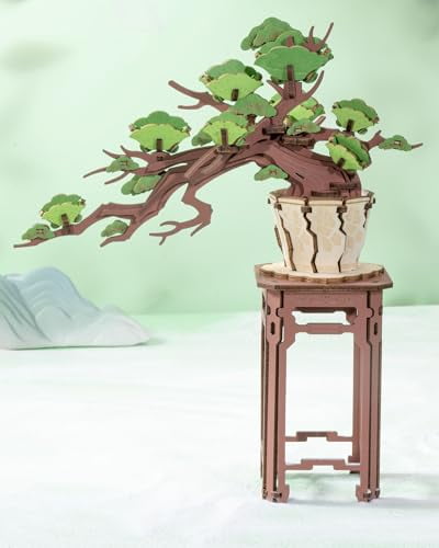 ROBOTIME 3D Wooden Puzzles Bonsai Pine Tree,115pcs Zen Garden Craft Kits for Adults,Artificial Plants for Home Office Bookshelf Decor,Gifts for Adults Teens Kids