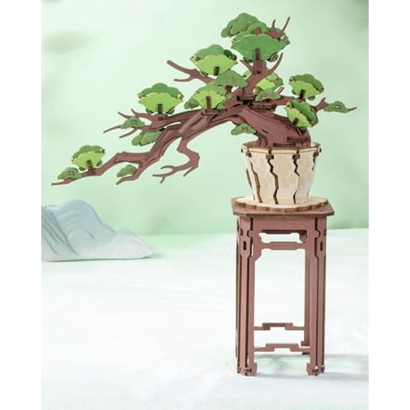 ROBOTIME 3D Wooden Puzzles Bonsai Pine Tree,115pcs Zen Garden Craft Kits for Adults,Artificial Plants for Home Office Bookshelf Decor,Gifts for Adults Teens Kids