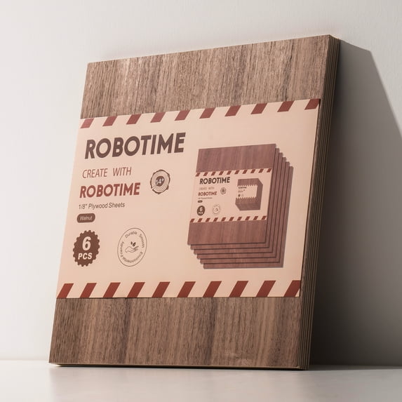 ROBOTIME 3mm Thick Plywood for Laser Cutting, 12x12x1/8 inch, Walnut Color, 6-piece Pack