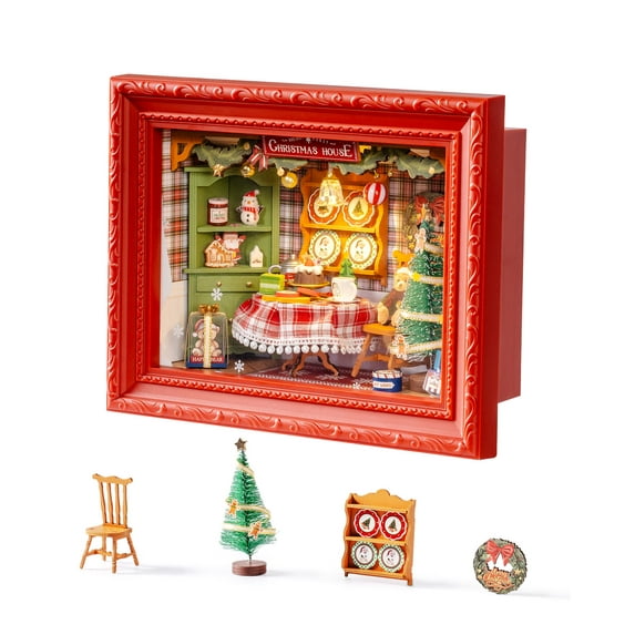 ROBOTIME DIY Miniature Christmas House Kit,3D Puzzle Wall-Mountable Tiny Home Creative Frame,Holiday Home Decor Craft Kits for Adults (Christmas Eve Party)