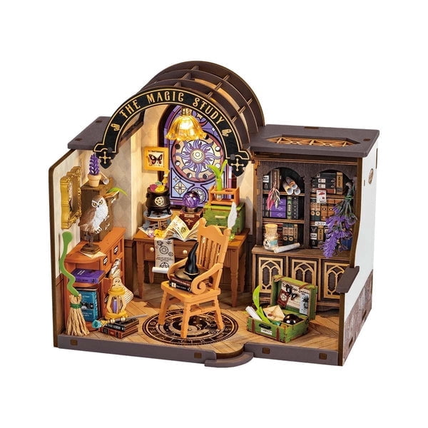 ROBOTIME DIY Miniature House Kit - The Magic Study, Mini Dollouse Building Kit for Adults, Tiny Home Craft Kits with Furniture/Lights, Halloween Christmas Birthday Gifts for Adults Kids