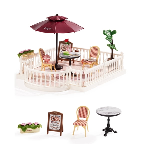 ROBOTIME DIY Miniature House Kit, Super Creator Extension Pack – Chic Cafe Terrace, 76PCS Tiny House Craft Kits to Build, Gifts for Kids Teens Adults