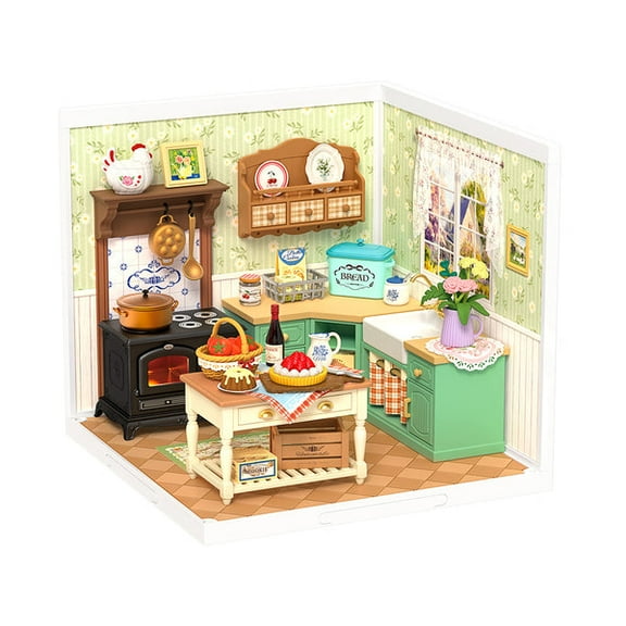 ROBOTIME Farmhouse Kitchen Super Creator DIY Miniature House Kit,Dollhouse Building Sets for Bookshelf Decor,Tiny Home Craft Kits for Adults,Gifts for Kids Teens Adults