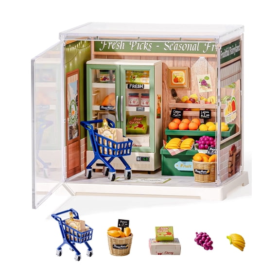 ROBOTIME Mini Dollhouse Kit Super Creator Plastic DIY Miniature House Building Set,Tiny Home Craft Kits Gifts for Teens Adults(Nature Energy Fruits)