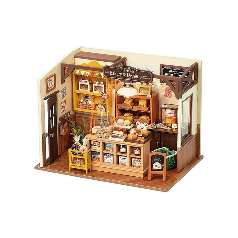 ROBOTIME Miniature House Kit DIY Mini Dollhouse with Accessories Tiny Store  Making Kit with Light Hobby Birthday Gifts for Kids & Adults 