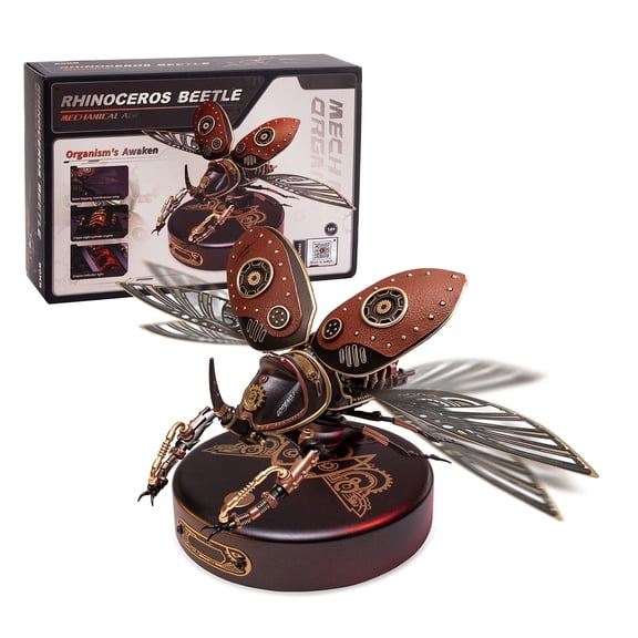 ROBOTIME Plastic Model Kit, 156 Pieces Mechanical 3D Puzzles, Rhinoceros Beetle Model Building Kits Gift for Teen Boys