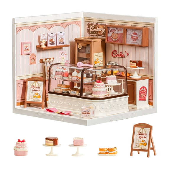 ROBOTIME Super Creator DIY Miniature House Kit,Tiny Home Craft Kits with LED,Mini Dollhouse Building Sets,Gifts for Teens Adults(Tasty Cake Shop)
