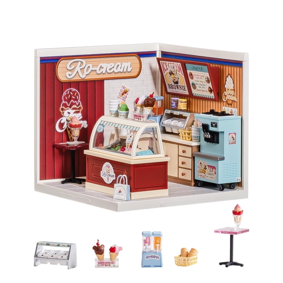 ROBOTIME Super Creator DIY Miniature House Kit,Tiny Home Craft Kits with LED,Mini Dollhouse Building Sets,Gifts for Teens Adults(Flavorful Ice Cream)