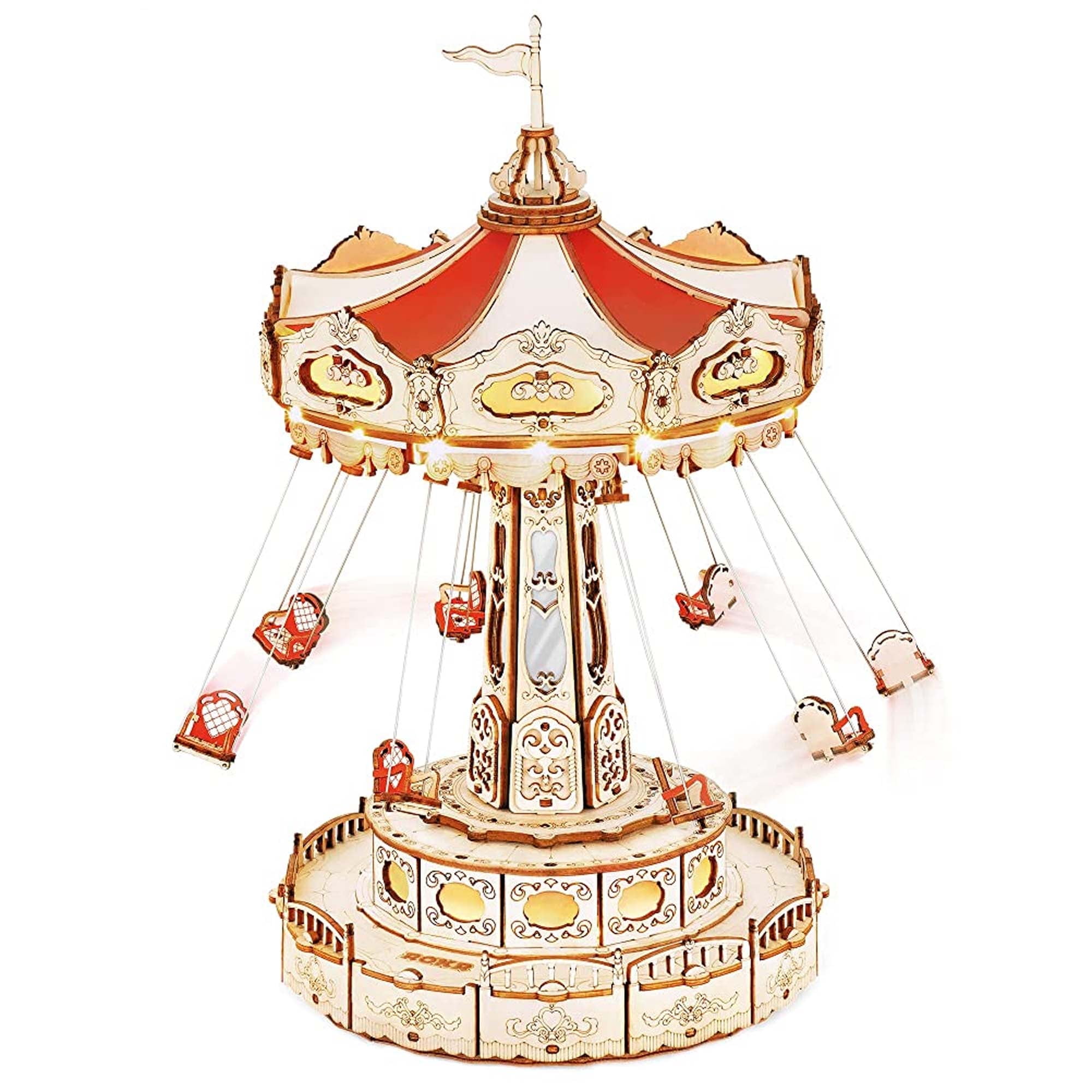 ROBOTIME Swing Ride Model Building Set,3D Puzzle Music Box Craft Kits,Gift for Kids Teens Adults