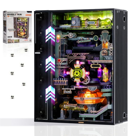 ROBOTIME Woode 3D Puzzle, Alchemy City Marble Run Mechanical Toys, DIY Building Model Craft Kits for Home Decor, Gifts for Adults Teens