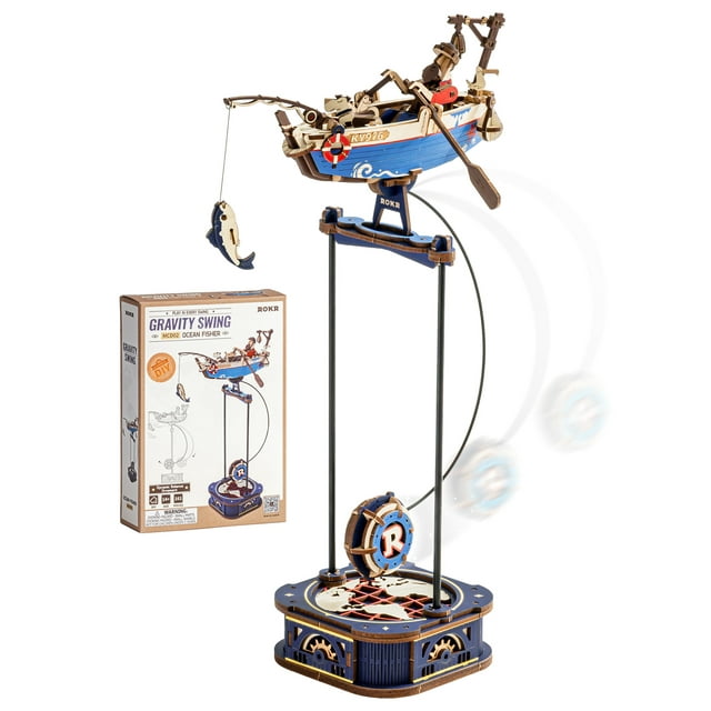 ROBOTIME Wooden 3D Puzzle, DIY Pendulum Toy Model Building Kits, Creative Toys for Home Decor, Gifts for Adults Teens(Ocean Fisher)