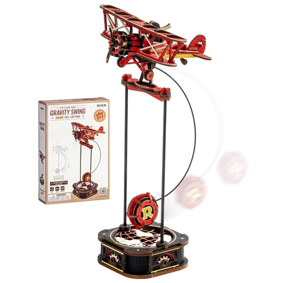ROBOTIME Wooden 3D Puzzle, DIY Pendulum Toy Model Building Kits, Creative Toys for Home Decor, Gifts for Adults Teens(Sky Captain)