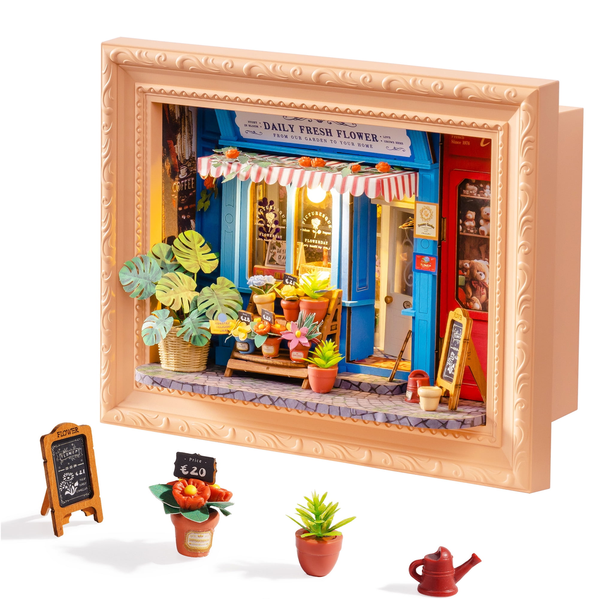 ROBOTIME Wooden 3D Puzzle, Wall-Mountable Tiny House Creative Frame Building Sets, Holiday Home Wall Decor Craft Kits, Christmas Birthday Gifts for Adults (Daily Fresh Flower)