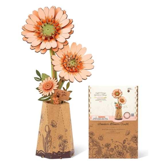 ROBOTIME Wooden Artificial Flowers 3D Puzzle-Gerbera Daisy, DIY Wooden Flower Model Craft Kits for Adults to Build, Valentine's Day Mother's Day Gifts for Women Adults