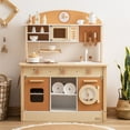 thumbnail image 1 of ROBOTIME Wooden Play Kitchen Modern Style Toy Kitchen  with Realistic Accessories for 3+ Girls & Boys , Caramel, 1 of 6
