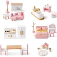 thumbnail image 1 of ROBUD 28pcs Wooden Dollhouse Furniture Set Accessories Pretend Play Toys Gift for Girls Boys & Toddlers 3+,Pink, 1 of 10