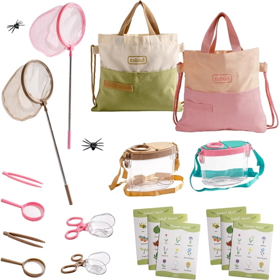 ROBUD Dual Bug Catcher for Kids,Includes 1 Pink and 1 Green, Bug Catching Kit with Bag Kit, Outdoor Exploration Set for Camping, Montessroi Toy for Kids Coming Closer to Nature