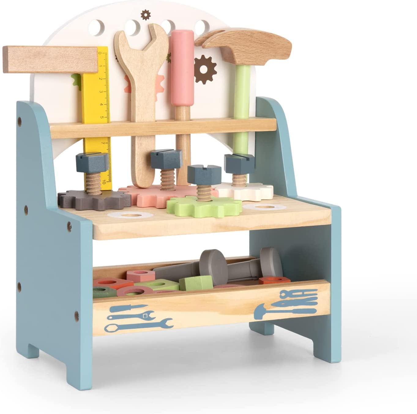 Mini Wooden Toddler Workbench Set with Colorful Tools