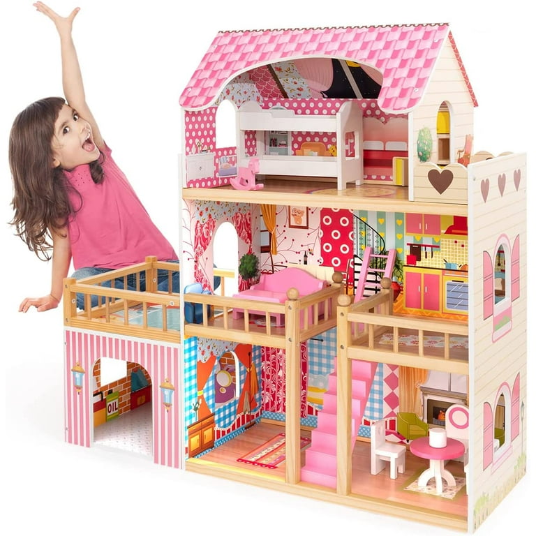 Wooden pretend play doll house