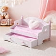 thumbnail image 1 of ROBUD Wooden All-in-One Baby Doll Doll Bunk Bed Sofa with Mattress, Quilts & Pillows, 18 Inch Doll Furniture with Realistic Details for Pretend Play, Fits Dolls Up to 20 in, Pink for Kids 3+, 1 of 6